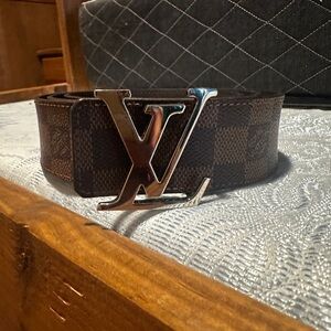 Louis Vuitton Dark Brown Damier Canvas Belt with Silver LV Buckle